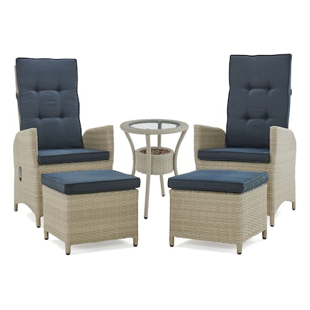 Alaterre Furniture Wicker 2 Outdoor Recliners, Ottomans, Round Glass Top Accent Table AWWE0102EE